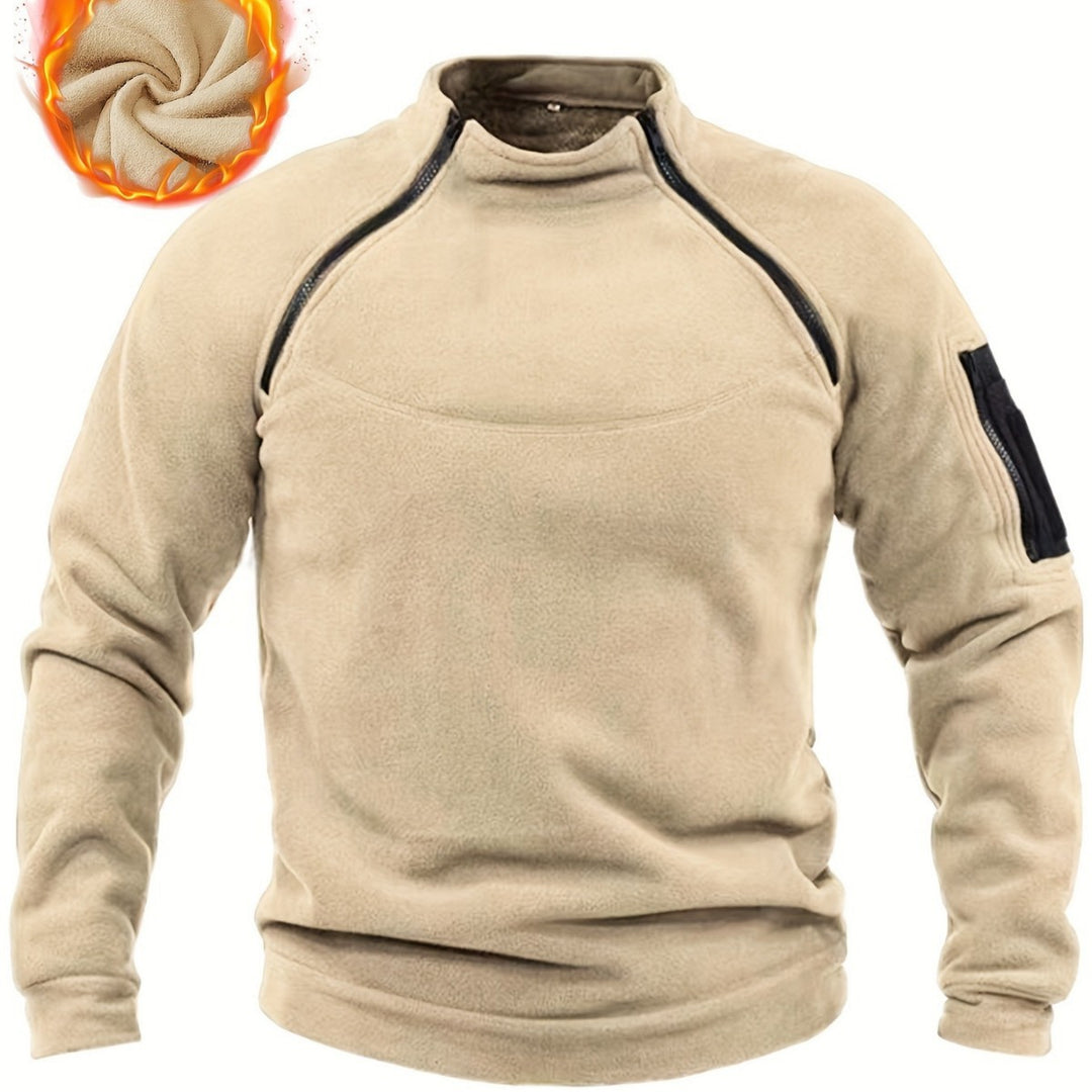 Herren Thermischer Fleece‑Halbzippullover mit Utility‑Ärmeltasche & Schulterreißverschlüssen Drune