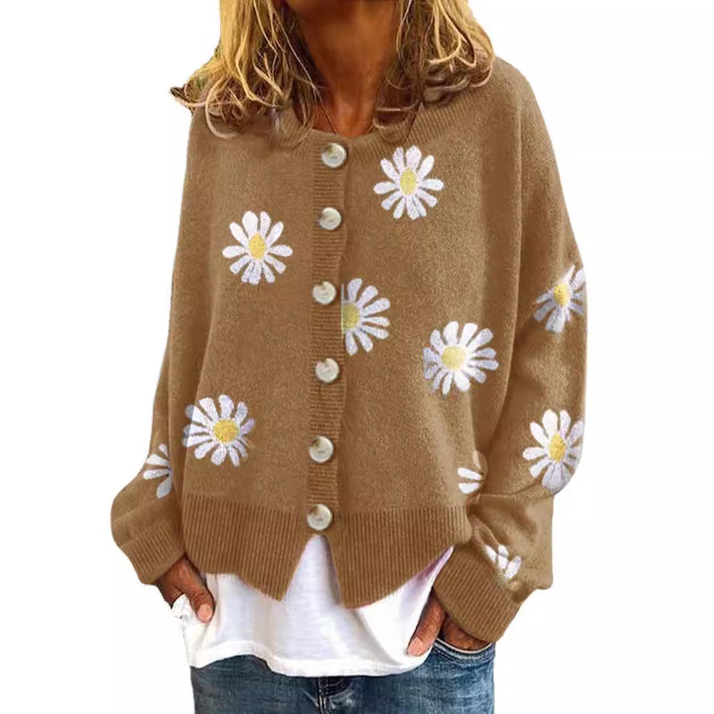 Damen gestreifte Strickjacke mit Blumenmuster Drune