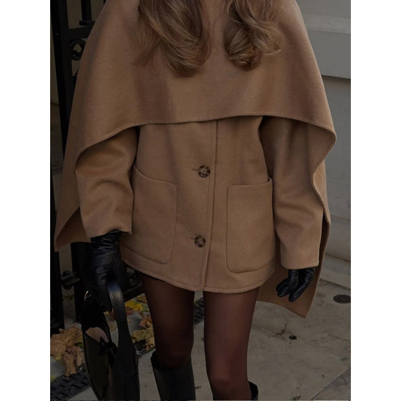 Damen elegante Wolljacke mit übergroßem Kragen Drune