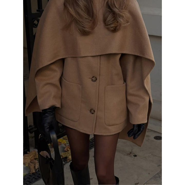 Damen elegante Wolljacke mit übergroßem Kragen Drune