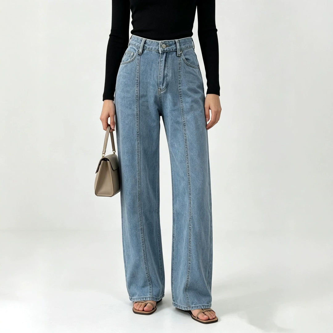 Damen nan hochtaillierte Jeans mit vertikaler Nahtpasse und weitem Bein Drune