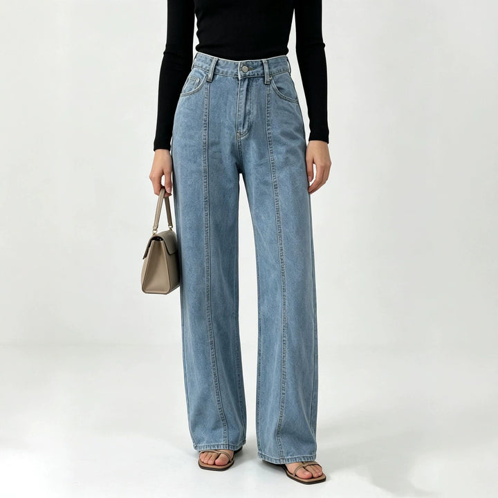 Damen nan hochtaillierte Jeans mit vertikaler Nahtpasse und weitem Bein Drune