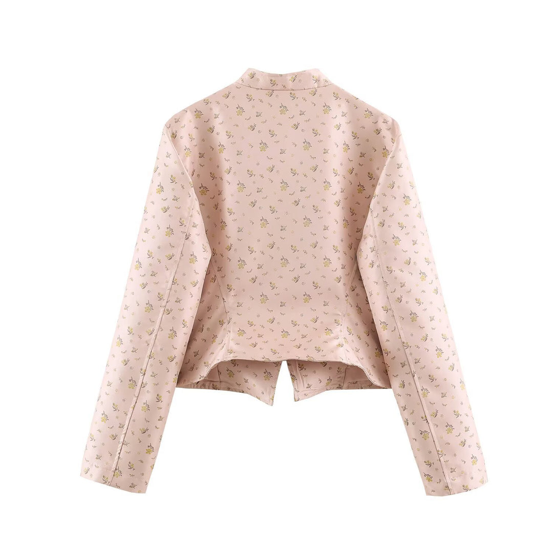 Damen Kurzblouson im romantischen Militärstil mit Blumenjacquard und dekorativen Kordelschließen Drune