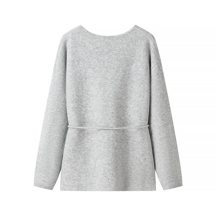 Damen Kuscheliger Strickcardigan mit tiefem V-Ausschnitt und Taillenkordel Drune