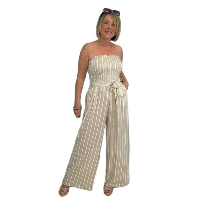 Damen Eleganter Jumpsuit mit gestreiftem Design und Gürtel Drune