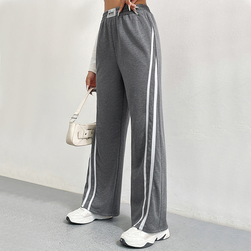 Damen Sportliche Freizeithose mit weitem Schnitt und kontrastierenden Streifen Drune