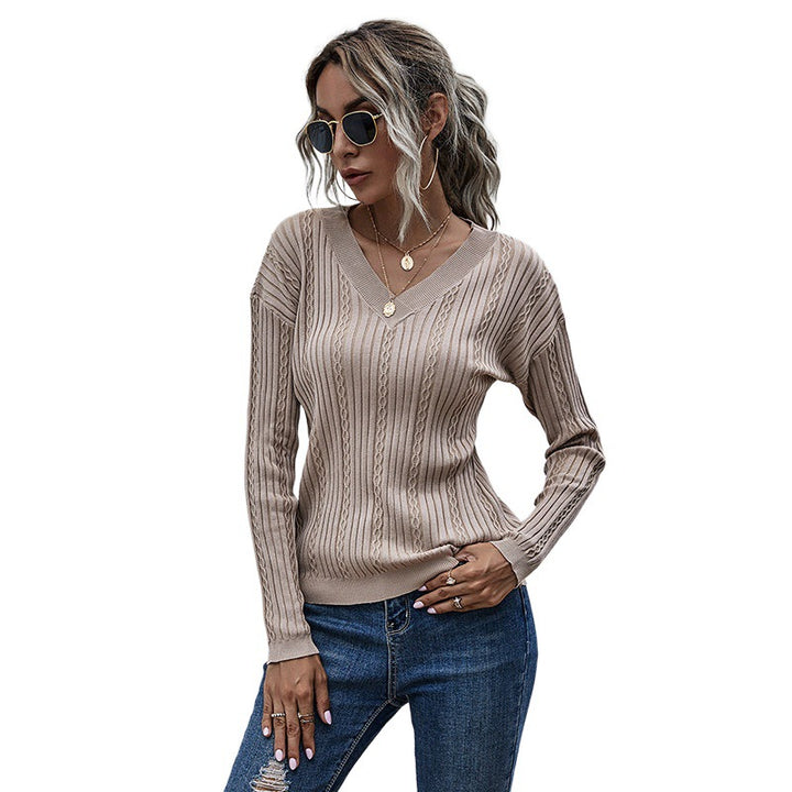 Damen Modischer V-Ausschnitt Pullover Drune