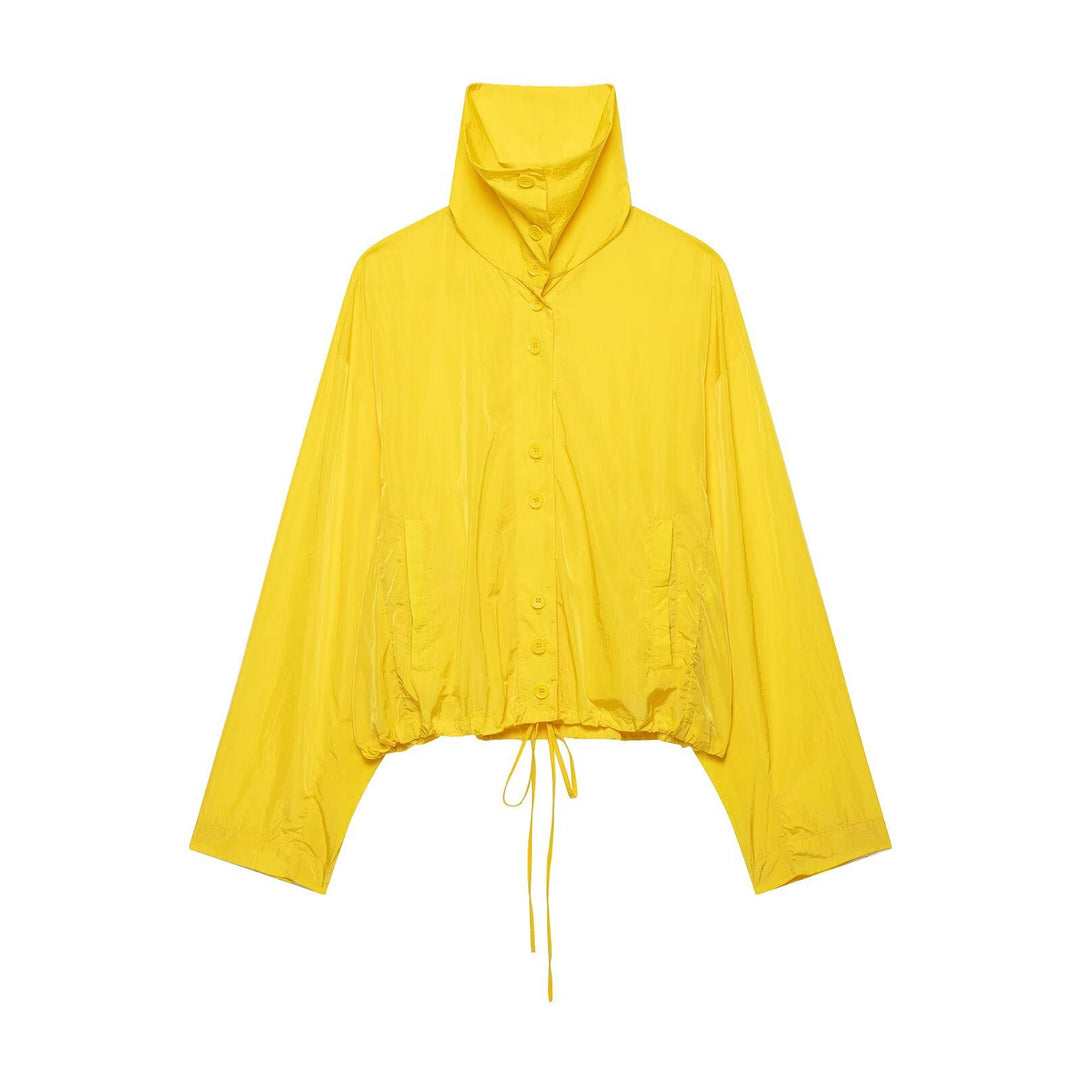Damen Kurzer Tech‑Shell Blouson im Oversize‑Look mit hohem Stehkragen und Tunnelzug Drune