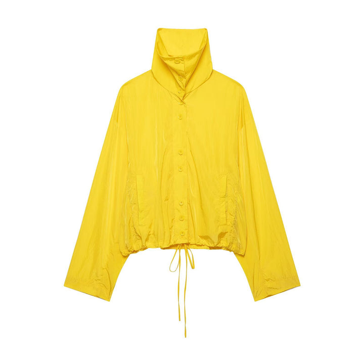 Damen Kurzer Tech‑Shell Blouson im Oversize‑Look mit hohem Stehkragen und Tunnelzug Drune