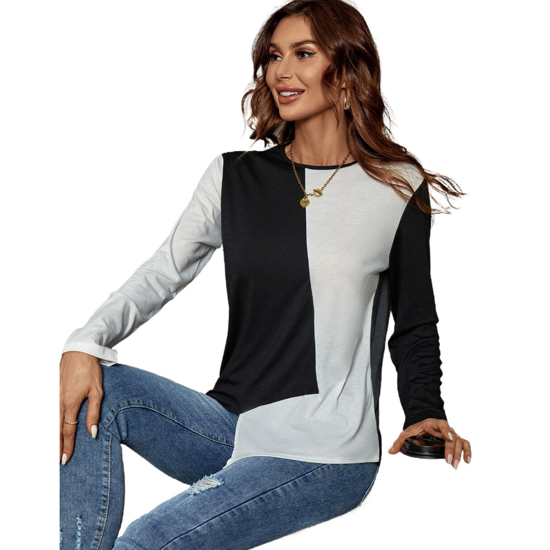 Damen stylisches Langarmshirt mit modischem Farbblocking Drune