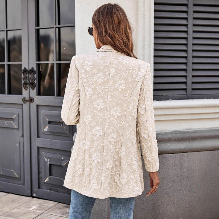Damen nan floral bestickter Longblazer mit Reverskragen und Ein-Knopf-Verschluss Drune