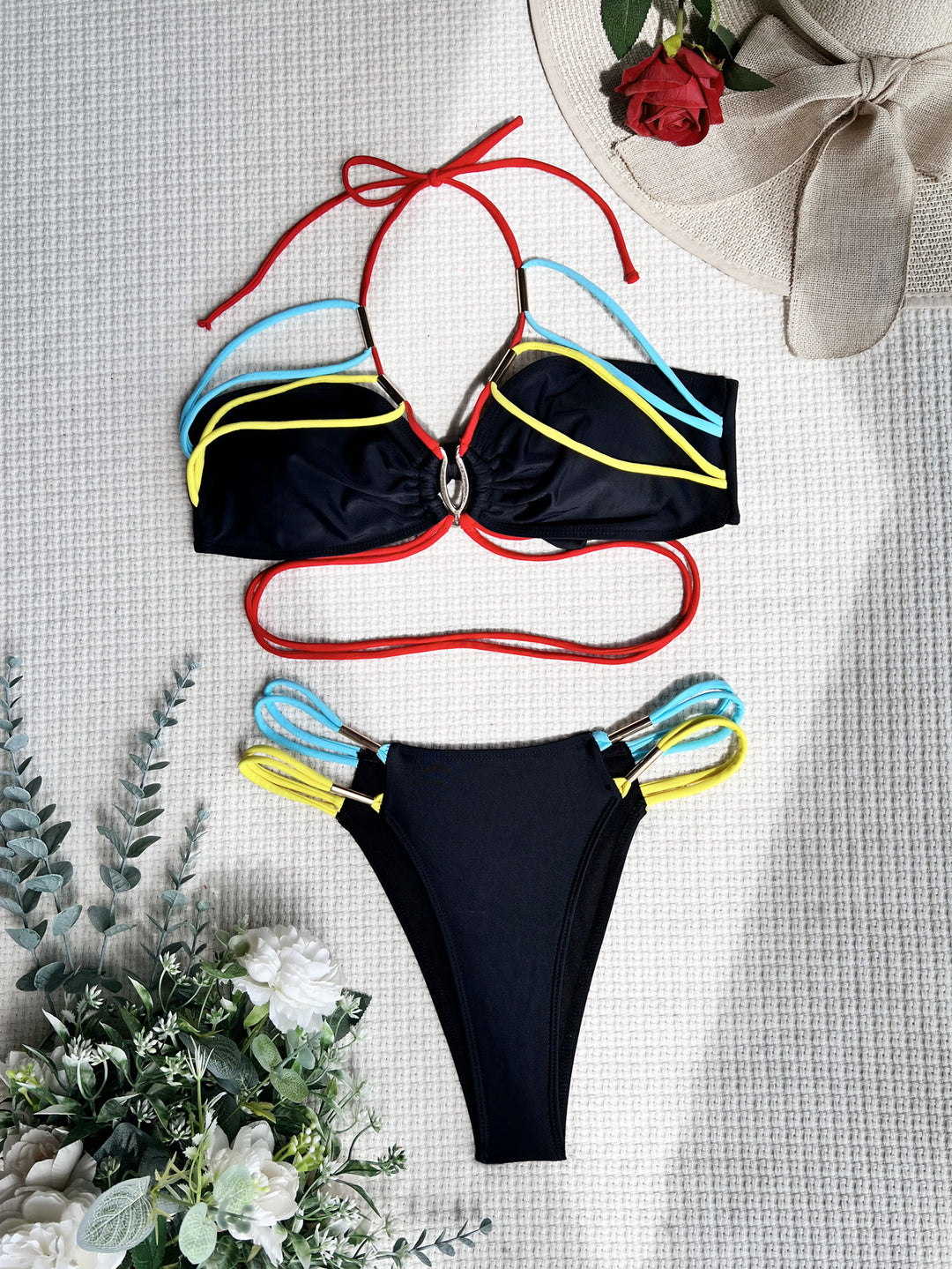 Damen Hochgeschnittener Bikini mit innovativem Schnür-Design Drune