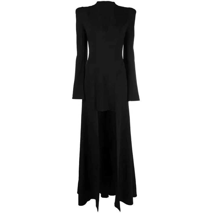 Damen Maxikleid im Blazerstil mit markanten Schulterpolstern, taillierter Silhouette und hohem Beinschlitz Drune