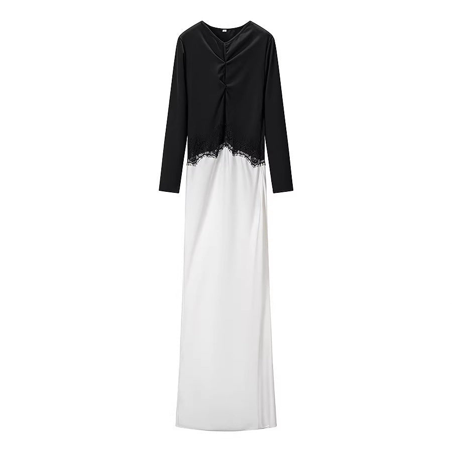 Damen Maxikleid mit Spitzeneinsatz, geraffter Vorderpartie und fließender Saum Drune