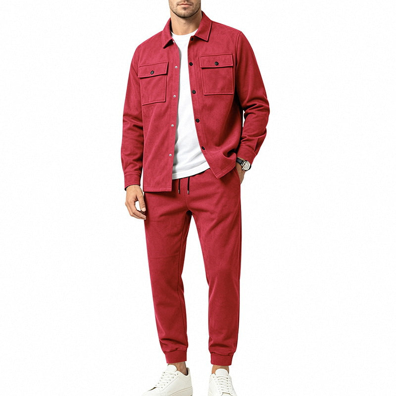 Herren Modernes Overshirt- und Jogginghosen-Set aus Mikrofleece mit Brustklappen Drune