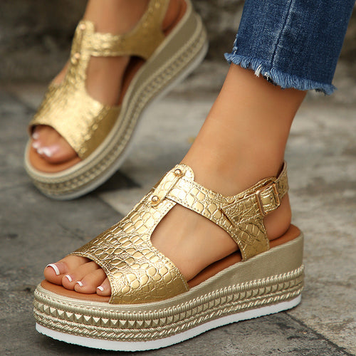 Damen Wedge-Sandalen mit strukturiertem Obermaterial und komfortablem Fußbett Drune