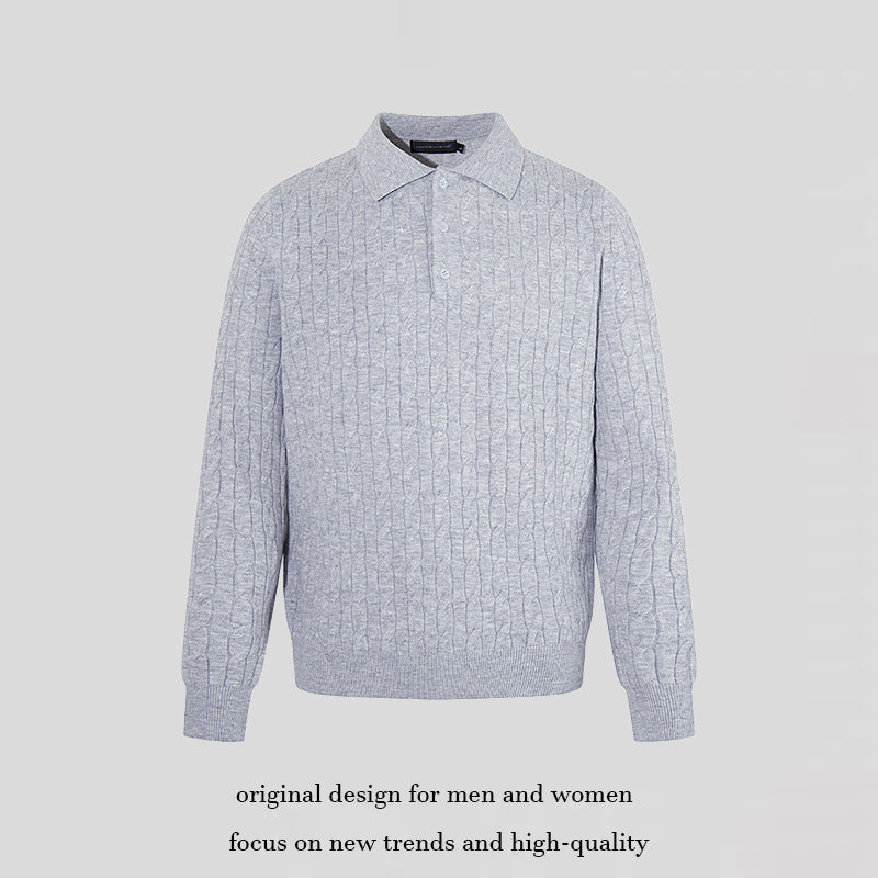 Herren Strick-Polo mit Zopfstrickmuster, Hemdkragen und Knopfleiste Drune