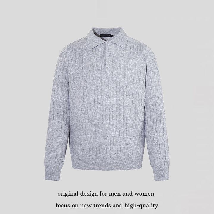 Herren Strick-Polo mit Zopfstrickmuster, Hemdkragen und Knopfleiste Drune