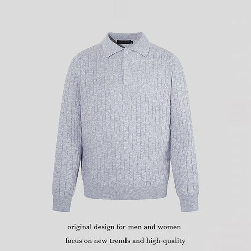Herren Strick-Polo mit Zopfstrickmuster, Hemdkragen und Knopfleiste Drune