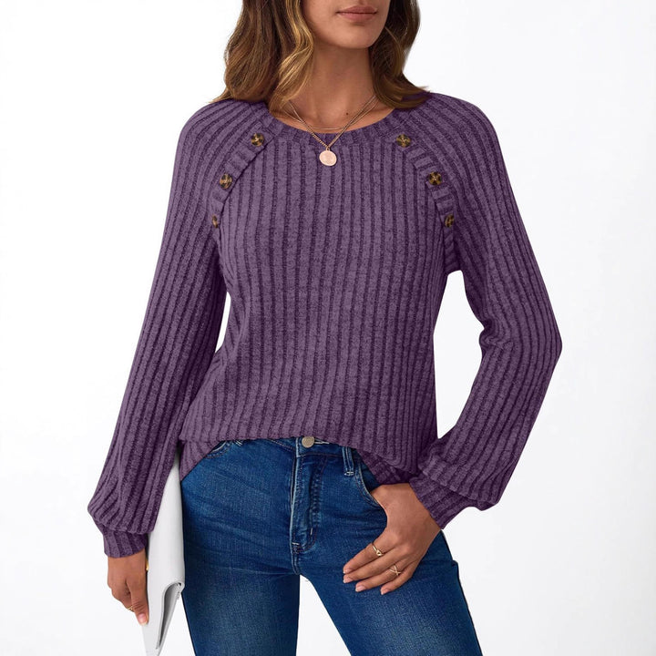 Damen Gerippter Strickpullover mit Zierknopfleiste an Raglanärmeln Drune