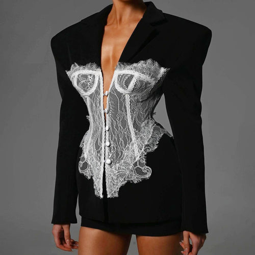 Damen Blazer mit Korsett-Design und Spitzenakzenten Drune