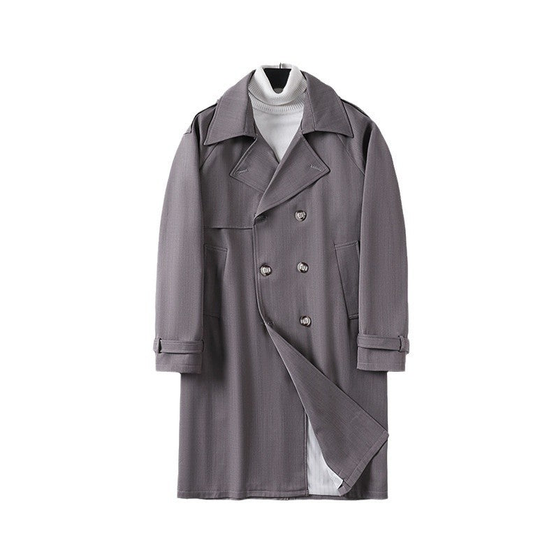 Herren Midilanger Oversize-Trenchcoat mit doppelter Knopfreihe und Schulterklappen Drune