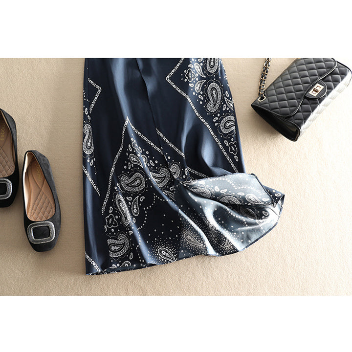 Damen Midirock aus Satin-Optik mit Paisley-Print, Bias-Cut & hohem Bund Drune