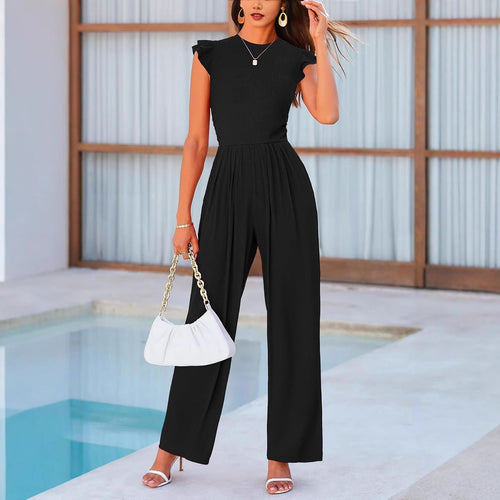 Damen eleganter Jumpsuit mit Puffärmeln und weitem Bein Drune