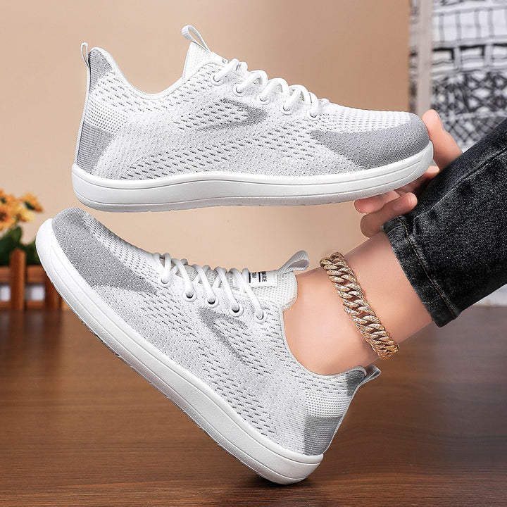 Damen nan leichter atmungsaktiver Strick-Freizeitsneaker mit elastischer Schnürung und stoßdämpfender EVA-Zwischensohle Drune