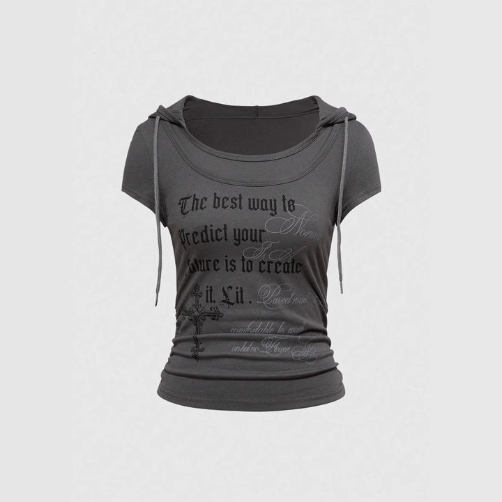 Damen Kapuzen-T-Shirt mit einzigartigem Schriftzug Drune