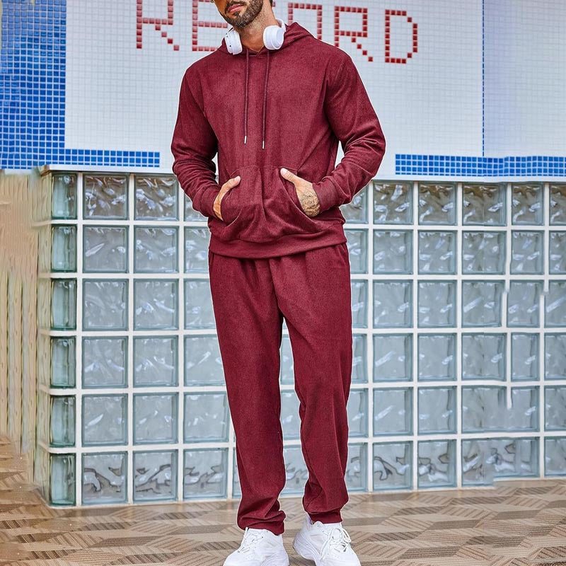 Herren Fleece-Loungewear-Set aus French Terry mit Kapuze, Kängurutasche und Relax-Jogginghose Drune