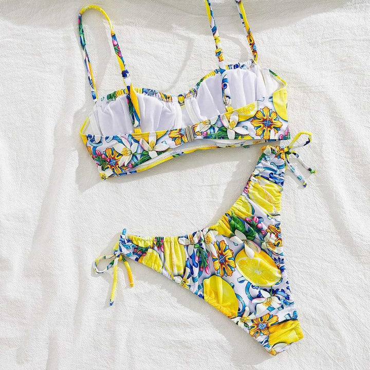 Damen Bikini-Set mit raffinierten Bindebändern und aufregendem Blumenmuster Drune