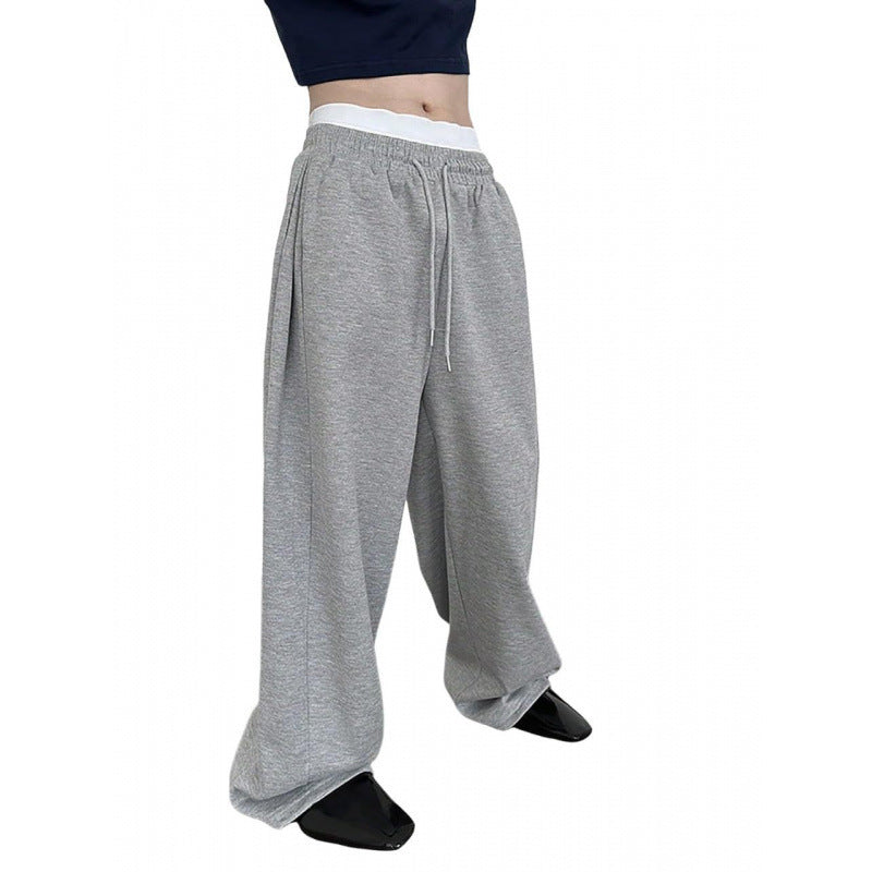 Damen nan weite Oversize Jogginghose mit tiefem Schritt, elastischem Bund und Kordelzug Drune