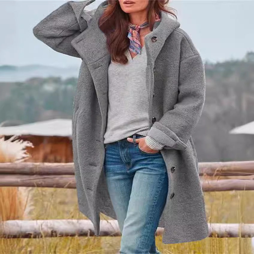 Damen Oversize Teddy-Mantel mit Knopfleiste und großem Revers Drune