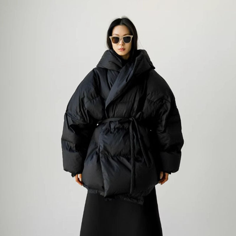 Damen Oversized Stepp-Winterjacke mit XXL-Kapuze und Kordeltaillenband Drune