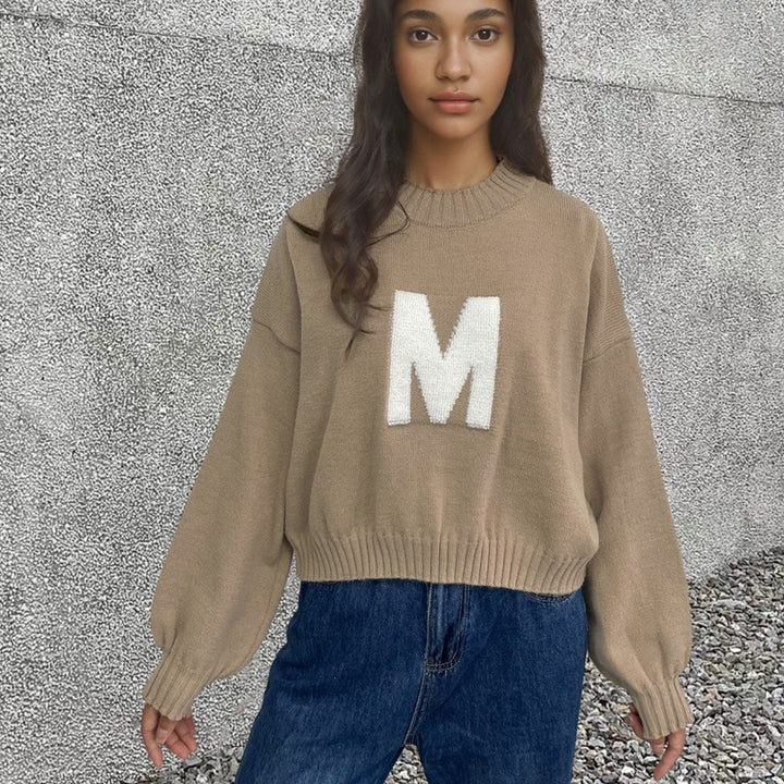Damen Sweater mit auffälligem Buchstabendesign und lockerer Passform Drune