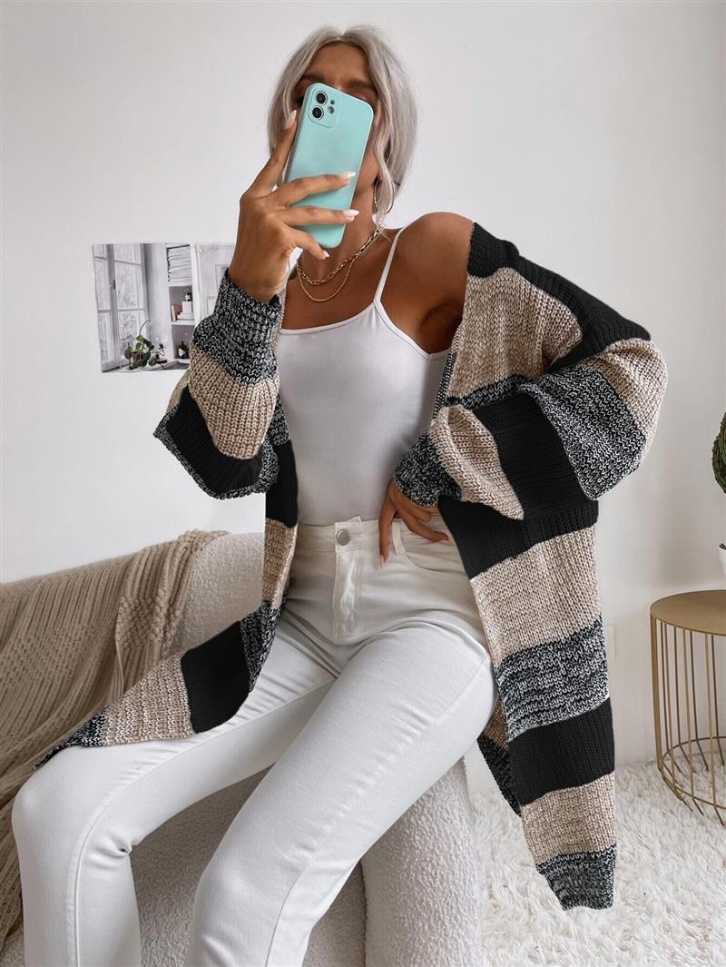 Damen Lässiger Strickmantel mit Streifen Drune