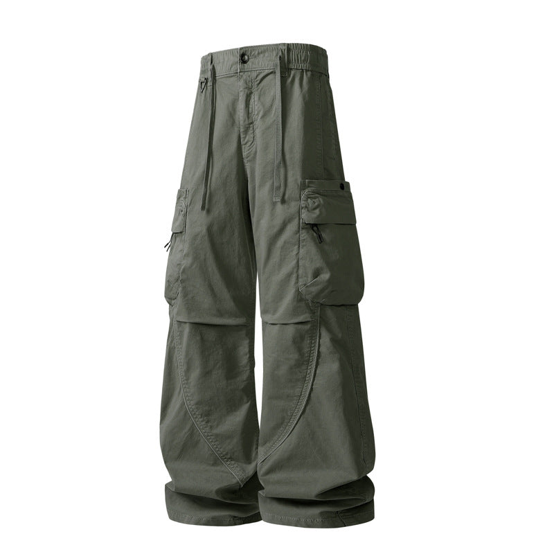 Herren Weit geschnittene Utility-Cargo-Hose mit Mehrfach-Taschen und verstellbarem Bund Drune