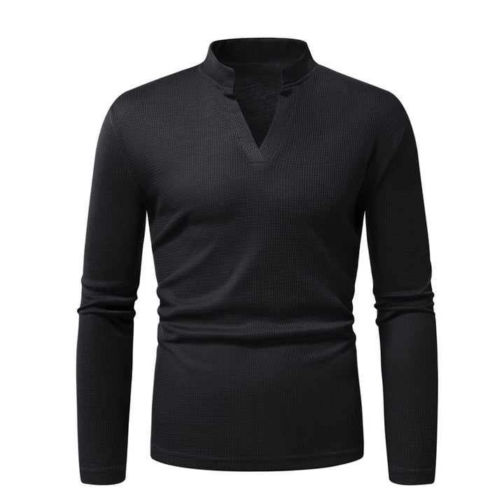Herren Thermisches Waffel-Strickshirt mit Stehkragen und V‑Ausschnitt Drune