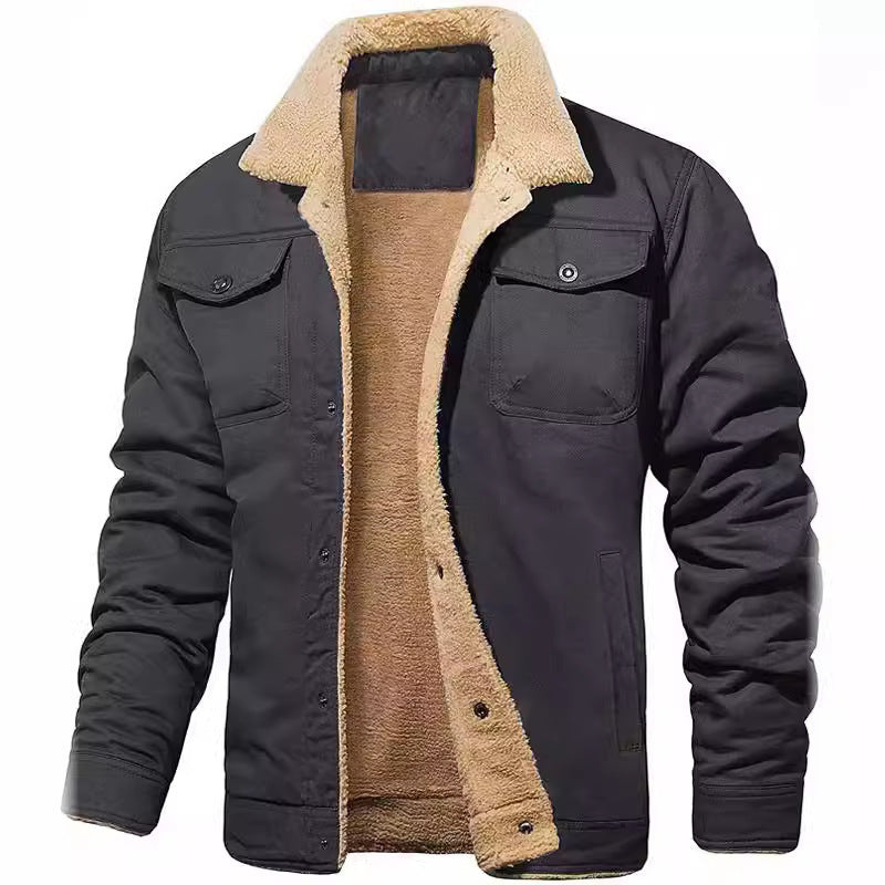 Herren Sherpa-gefütterte Workwear-Jacke aus Baumwoll-Canvas Drune