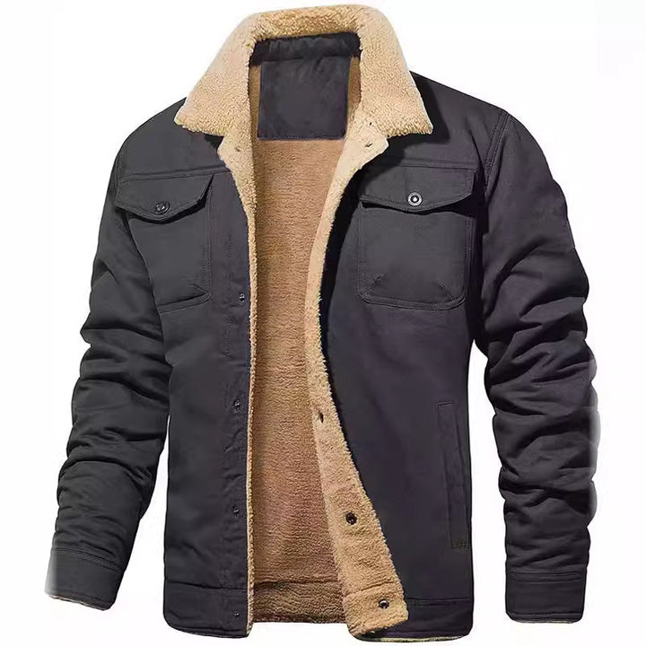 Herren Sherpa-gefütterte Workwear-Jacke aus Baumwoll-Canvas Drune