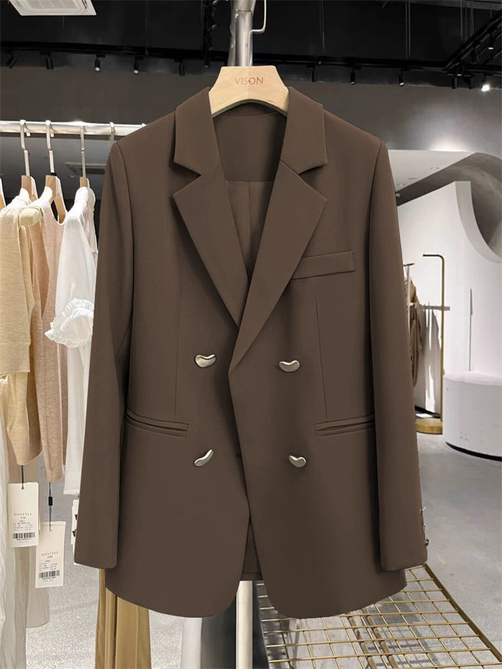Damen Modischer Zweireiher Blazer Drune