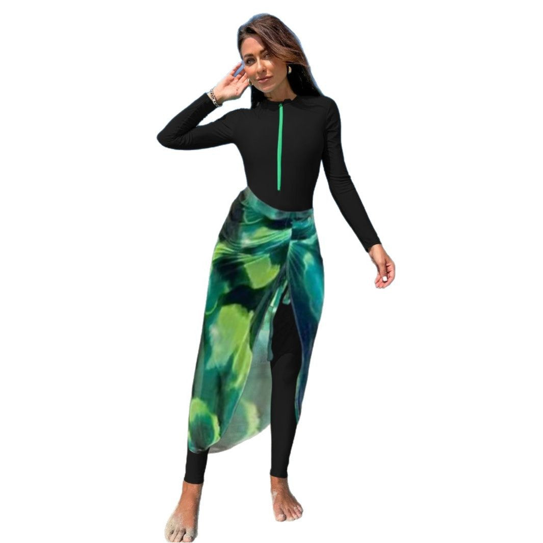 Damen Sportlicher Langarm-Schwimmanzug mit Wickeldesign Drune