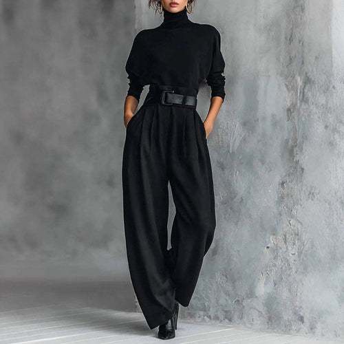 Damen Utility-Jumpsuit mit hohem Kragen und Taillengürtel Drune