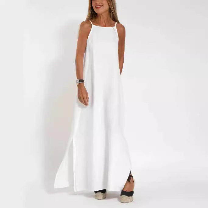 Damen Maxikleid aus leichtem Leinen mit verstellbaren Trägern und elegantem Schnitt Drune