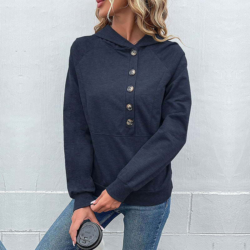 Damen Kapuzenpullover mit asymmetrischer Knopfleiste und Raglanärmeln Drune