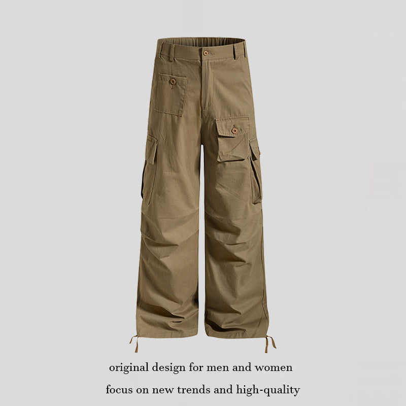 Damen weite Cargo-Hose im Utility-Stil mit Multifunktions-Taschen und Saum-Tunnelzug Drune