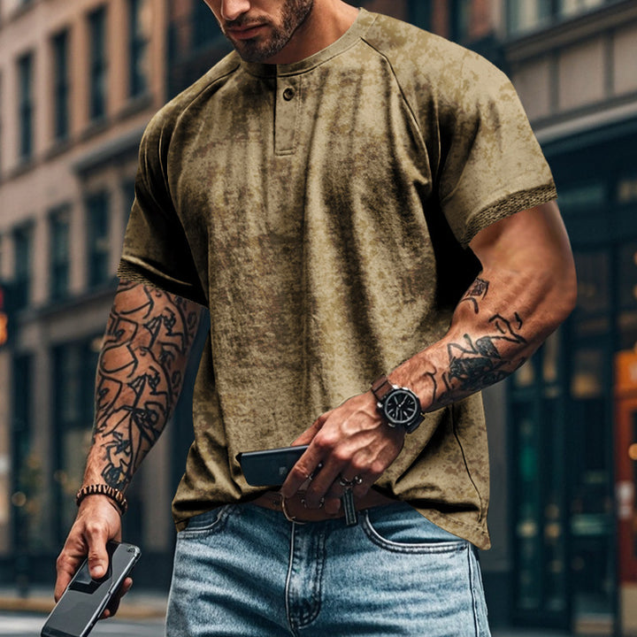 Herren Kurzarm-Henley-Shirt mit strukturierten Akzenten und sportlichem Schnitt Drune