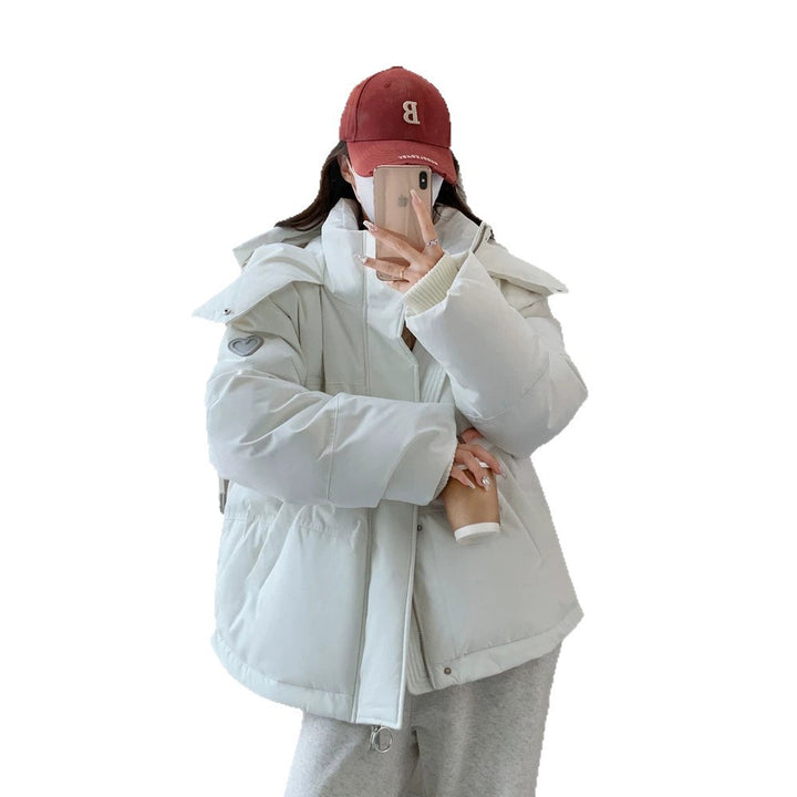 Damen nan oversized gesteppte Kurzjacke mit Kapuze, winddichter Fütterung und übergroßem Kragen Drune