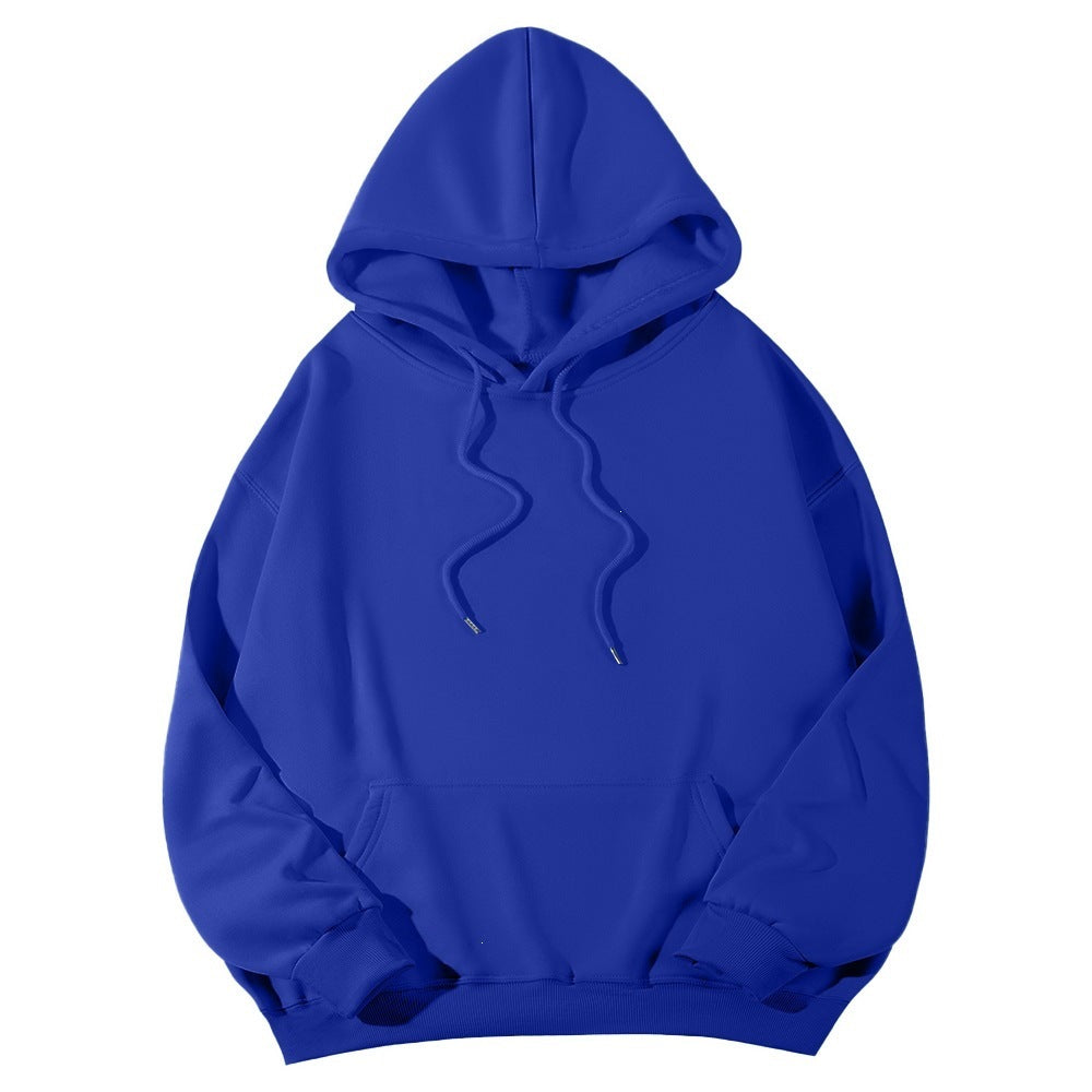 Unisex minimalistischer Kapuzenpullover mit verlängertem Rücken und Kängurutasche Drune